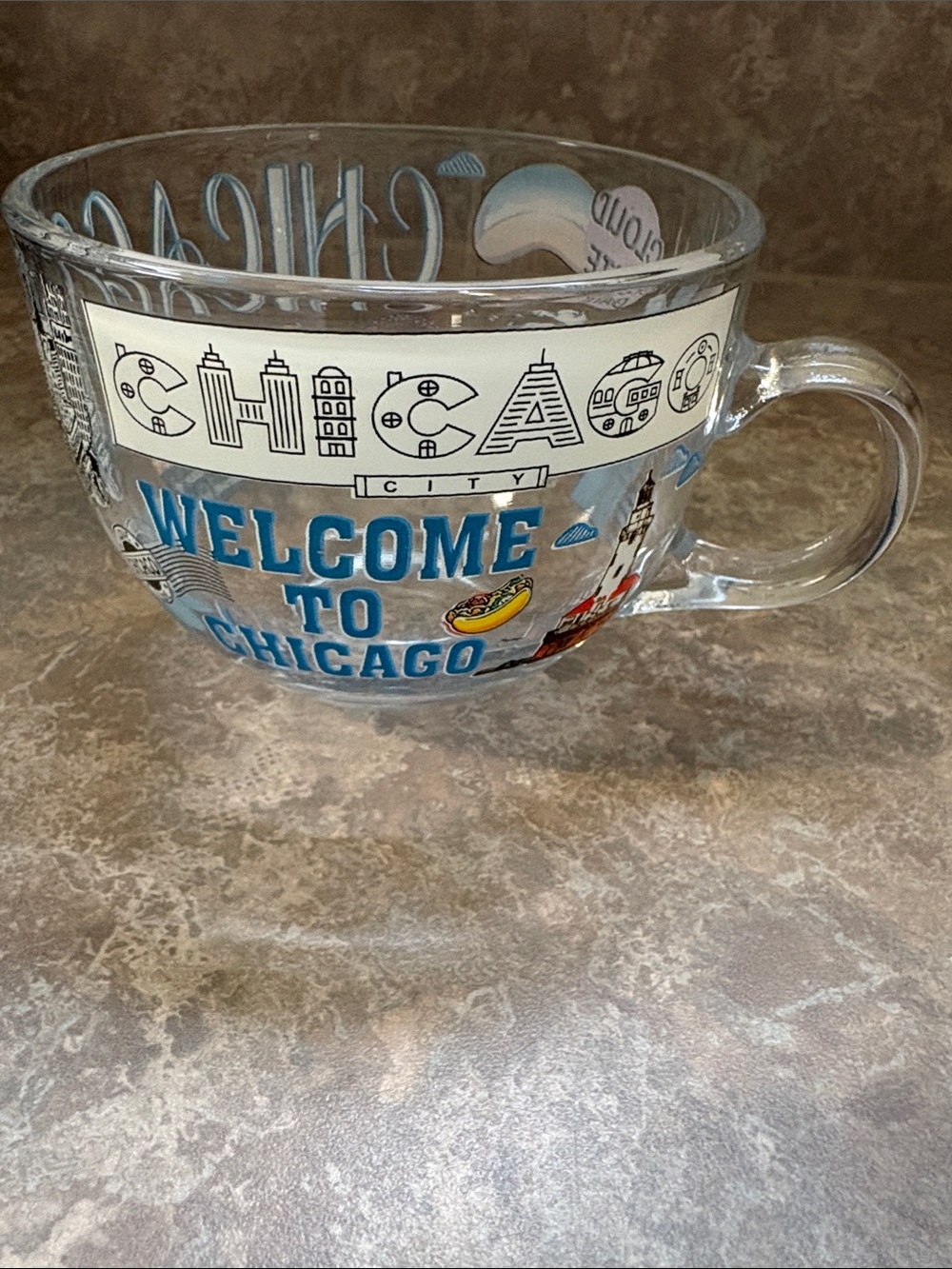 Welcome to Chicago Glass Souvenir Mug - Blue Lettering